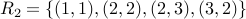 R_2 = { (1,1), (2,2), (2,3), (3,2) }