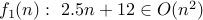 f_1(n): 2.5 n + 12 in O(n^2)