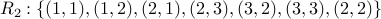 R_2: { (1,1), (1,2), (2,1), (2,3), (3,2), (3,3), (2,2) }