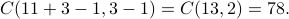     C(11+3-1, 3-1)=C(13,2) = 78. 