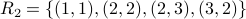 R_2 = { (1,1), (2,2), (2,3), (3,2) }