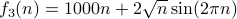  f_3(n) = 1000 n + 2 sqrt{n} sin(2 pi n)