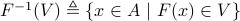 F^{-1}(V) triangleq { x in A  |  F(x)in V}