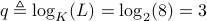 qtriangleq log_K(L)=log_2(8)=3