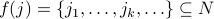 f(j) = { j_1,ldots,j_k,ldots } subseteq N